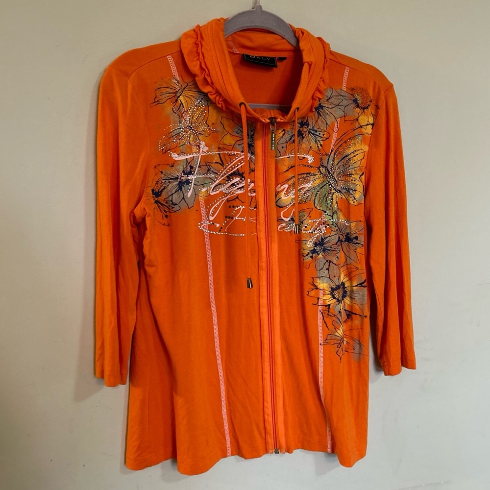 Orly Women’s Full Zip Lightweight Jacket High Neck Size Medium Floral Pattern